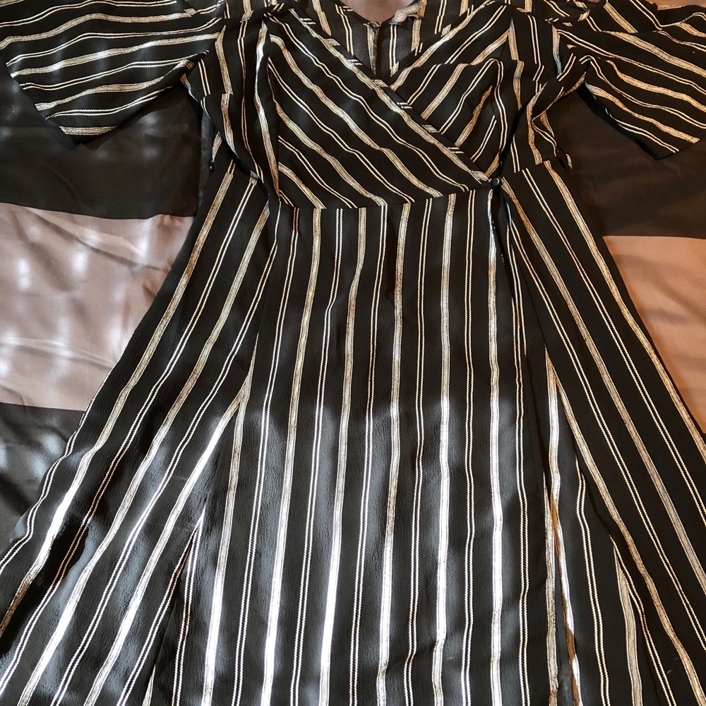 Black and white striped flow dress